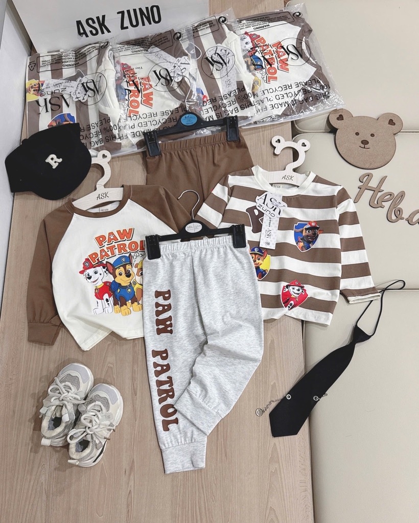 SET 2 BỘ DÀI PAW PATRAL TONE NÂU KẺ BÉ TRAI
