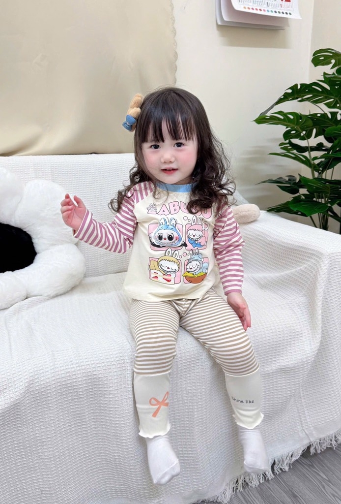 SET DÀI LABABU ĐÍNH NỔI ĐÁNG YÊU – MỀM MỊN CHUẨN COTTON XỊN BÉ GÁI