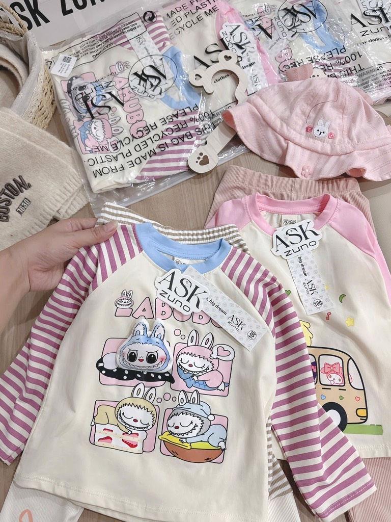 SET DÀI LABABU ĐÍNH NỔI ĐÁNG YÊU – MỀM MỊN CHUẨN COTTON XỊN BÉ GÁI
