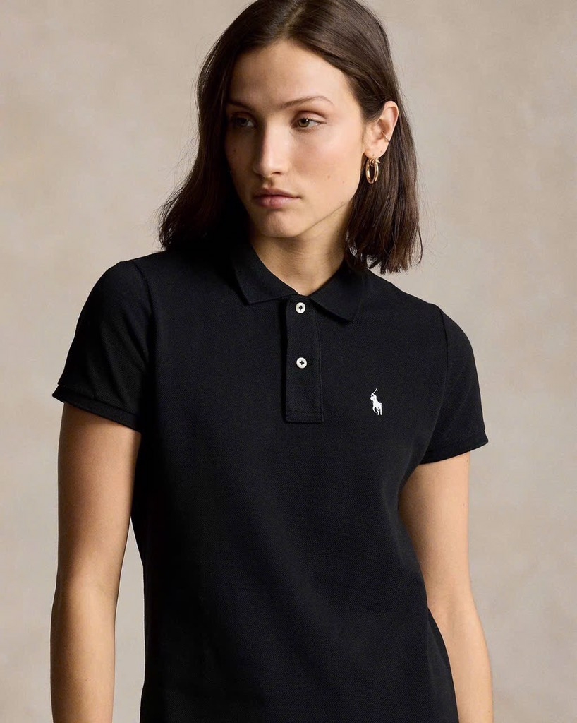 ÁO POLO ĐEN CỘC TAY THÊU NGỰA NỮ