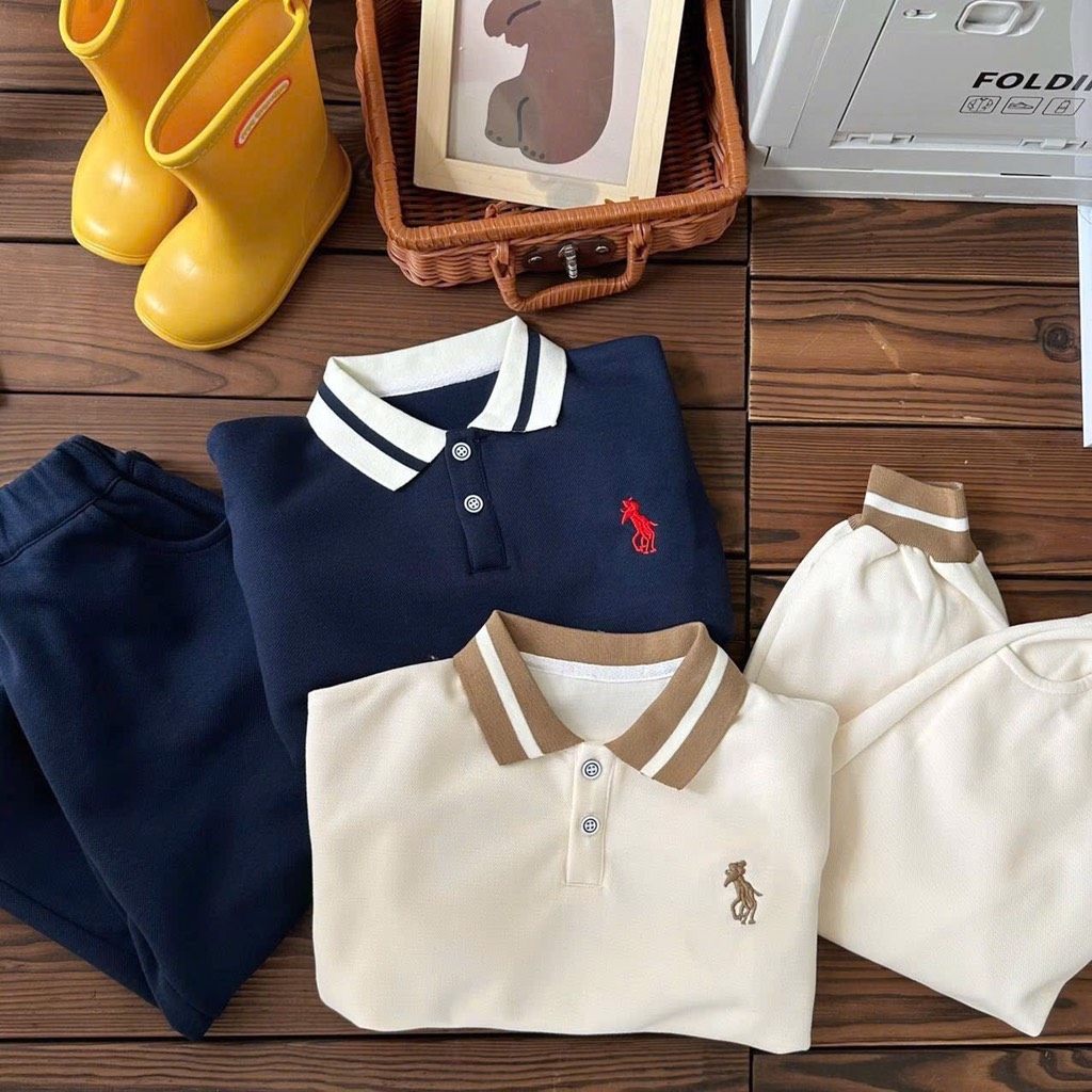 BỘ DÀI NỈ HAI DA POLO THÊU NGỰA 2 MÀU BÉ TRAI