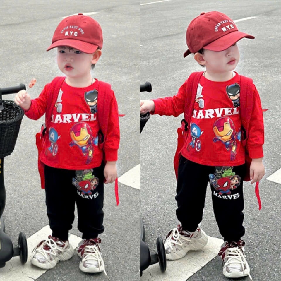 SET 2 BỘ DÀI IRONMAN MARVAL ĐEN ĐỎ GHI BÉ TRAI SẴN