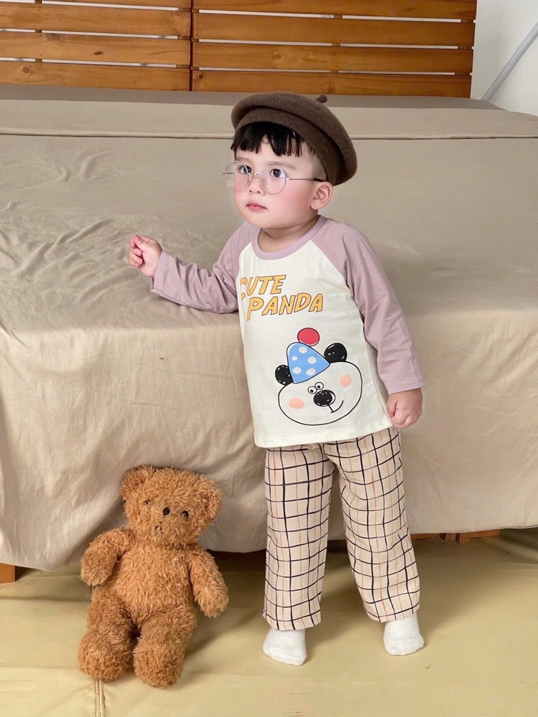 SET BỘ DÀI CUTE PANDA PHỐI QUẦN KẺ BÉ TRAI SẴN(XẢ 39k)