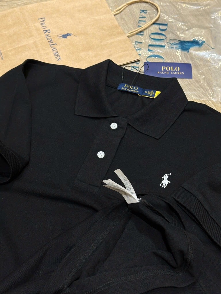 ÁO POLO ĐEN CỘC TAY THÊU NGỰA NỮ