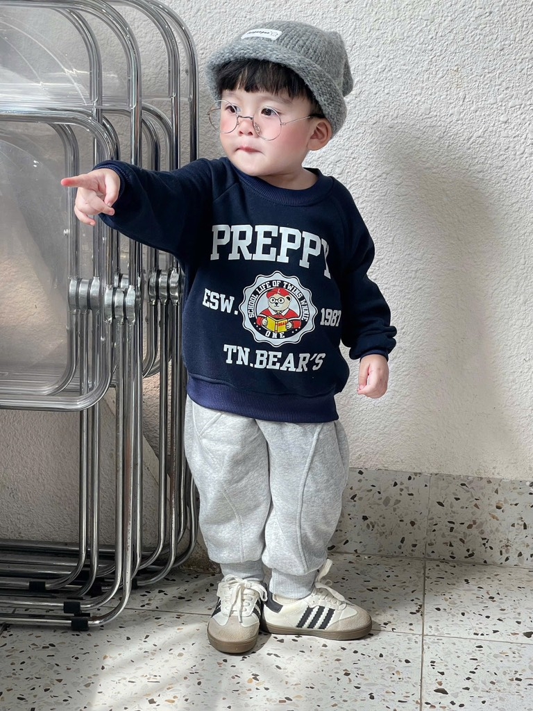 SET DÀI NỈ PREPPY ĐẦU MÙA ÁO THAN QUẦN XÁM BÉ TRAI SẴN
