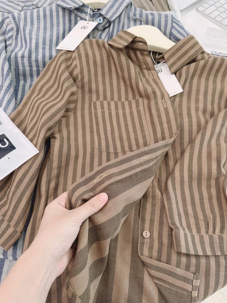 ÁO SƠ MI KẺ TAY LỬNG 2 MÀU NỮ