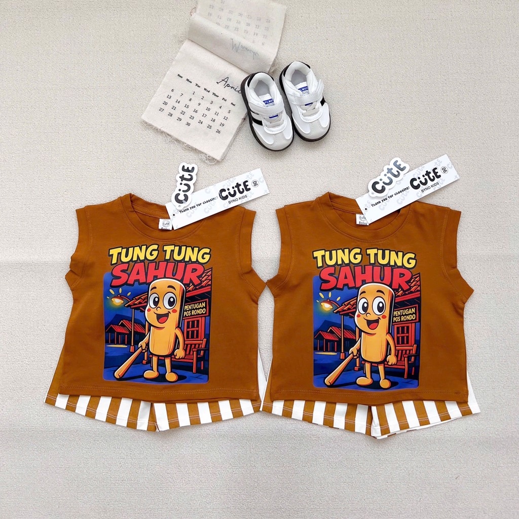 SET BA LỖ TUNGTUNG SAHUR QUẦN SỌC NÂU TÂY CHO BÉ TRAI (xả 45k)