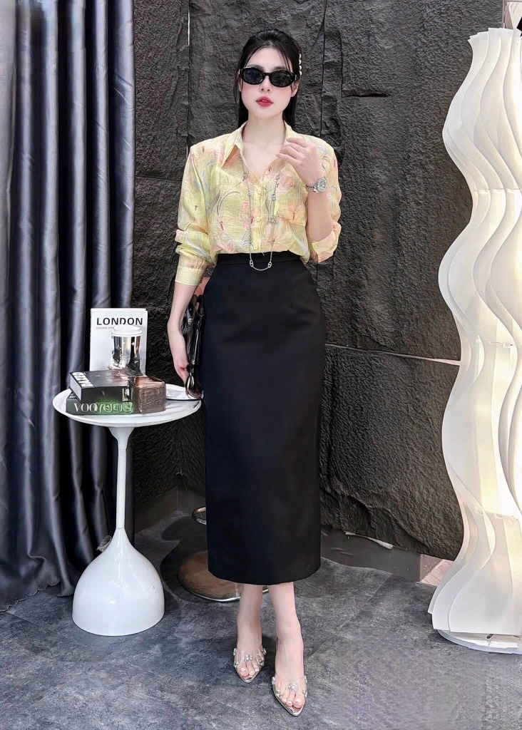 ÁO SƠ MI HOA CỎ 1 TÚI TRƯỚC NỮ