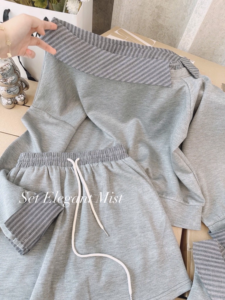 SET MÌ NỈ CHÂN VÁY ÁO PHỐI KẺ CHÉO VAI NỮ THU ĐÔNG SẴN (SALE 139k)