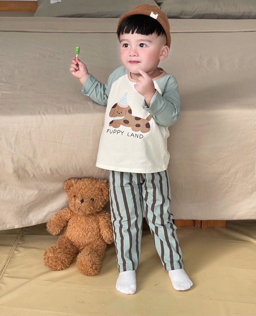 SET 2 BỘ DÀI CHÓ MK QUẦN KẺ SỌC BÉ TRAI