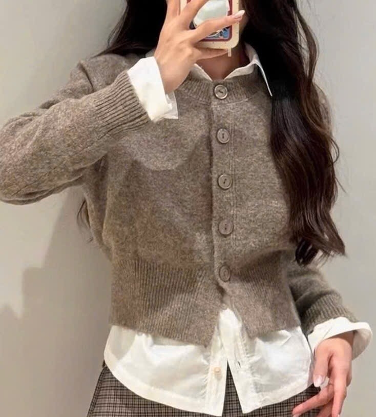 ÁO LEN CARDIGAN Z.ARA CÚC TO MÀU NÂU BE NỮ THU ĐÔNG SẴN