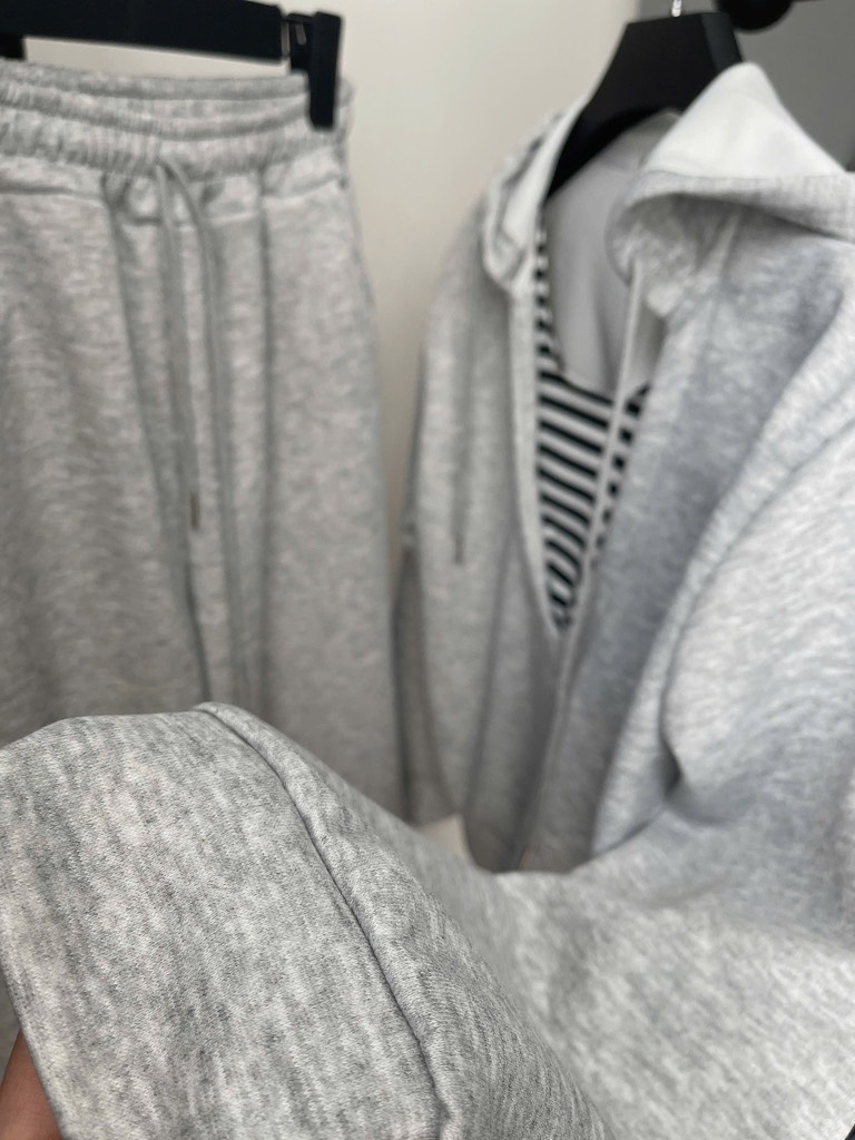 SET BỘ XÁM ÁO HOODY CỔ PHỐI KẺ NỮ THU ĐÔNG SẴN