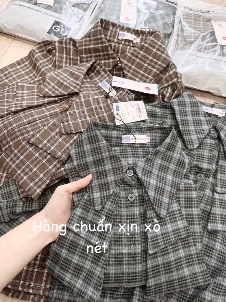 ÁO SƠ MI GU KẺ NƠ 2 LỚP DÀI TAY NỮ SẴN (XẢ 79k)