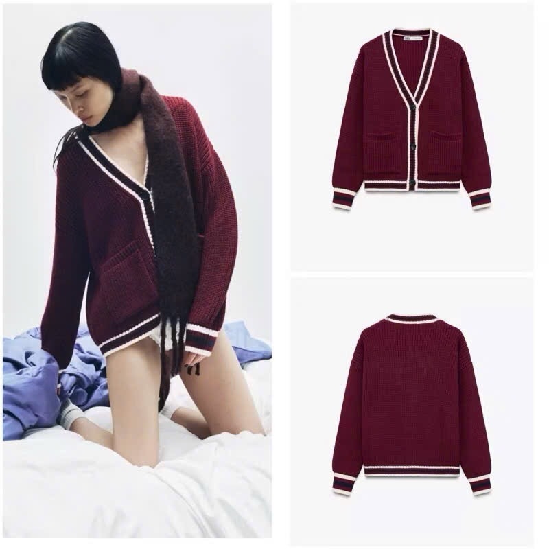 ÁO LEN CADIGAN MẬN Z.ARA PHỐI VIỀN NỮ THU ĐÔNG