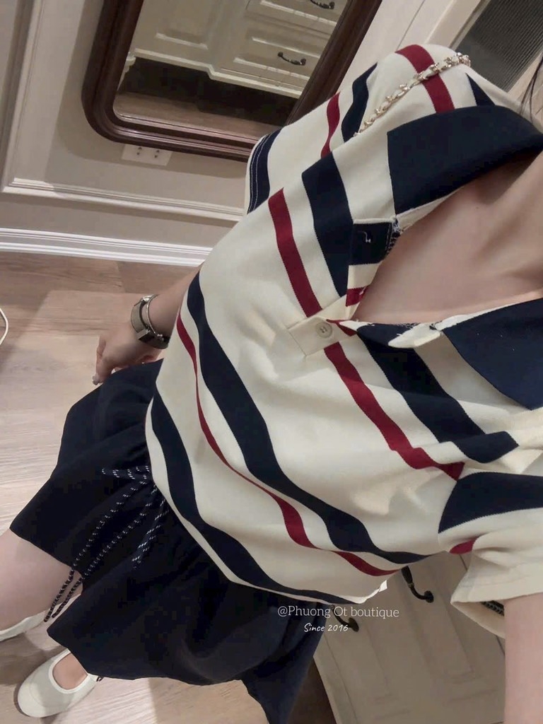 SET BỘ POLO KẺ CÚC PHỐI CV THAN NỮ