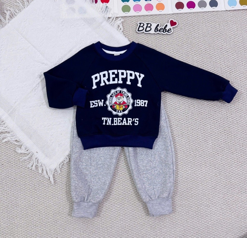 SET DÀI NỈ PREPPY ĐẦU MÙA ÁO THAN QUẦN XÁM BÉ TRAI SẴN