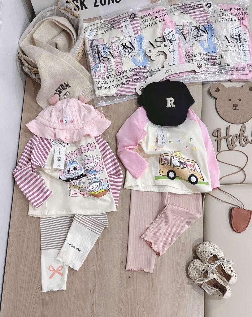 SET DÀI LABABU ĐÍNH NỔI ĐÁNG YÊU – MỀM MỊN CHUẨN COTTON XỊN BÉ GÁI