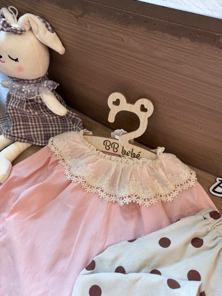 SET BỘ DÀI ÁO BABYDOLL PHỐI REN MIX QUẦN CHẤM BI BÉ GÁI (XẢ 50k)