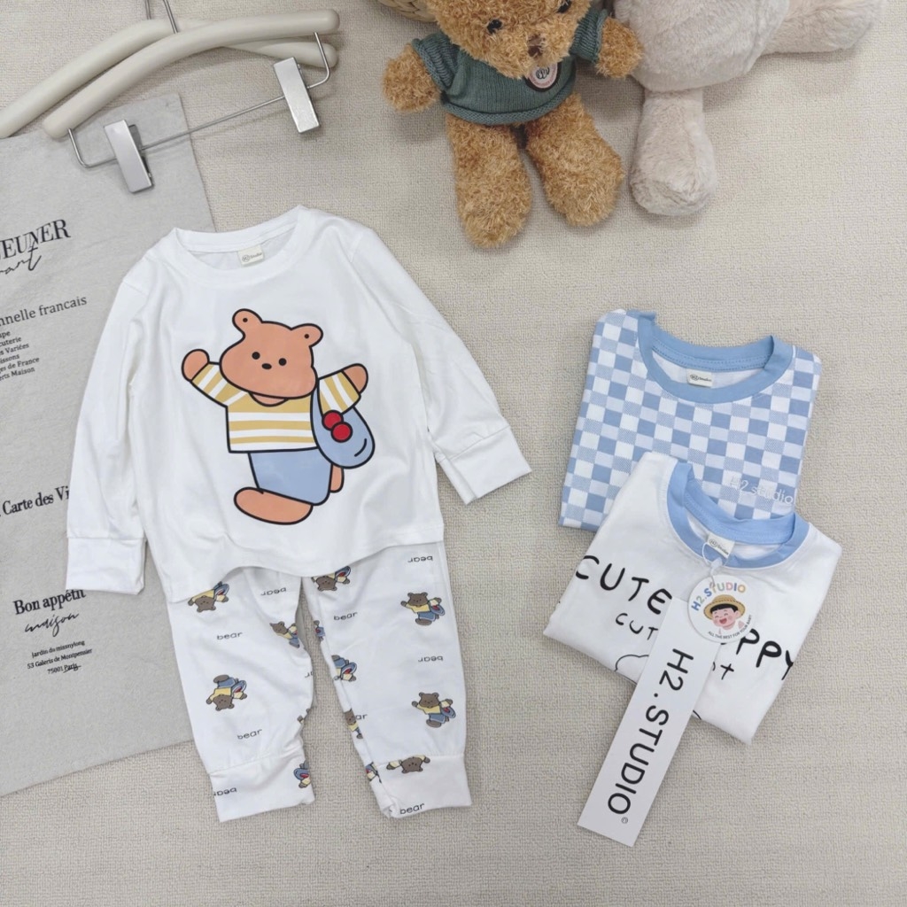 SET 3 BỘ DÀI TAY CUTE PUPPY TONE XANH TRỜI CHO BÉ TRAI