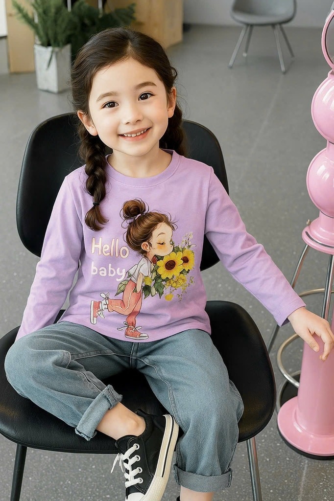 SET 3 ÁO DÀI TAY HELLO KITY TONE HỒNG TÍM BÉ GÁI