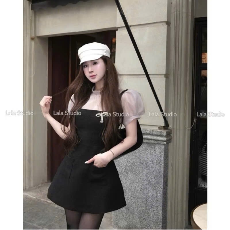 VÁY PHỐI XẾP LI CỔ TAY BỒNG NỮ SẴN(XẢ 129k)