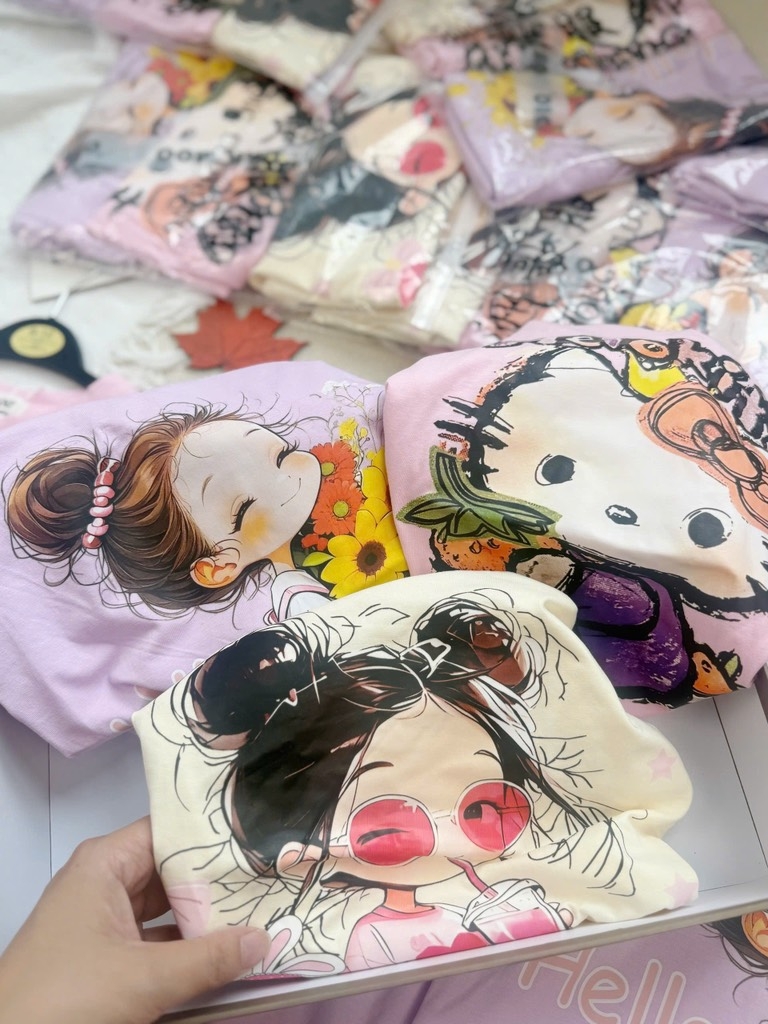 SET 3 ÁO DÀI TAY HELLO KITY TONE HỒNG TÍM BÉ GÁI