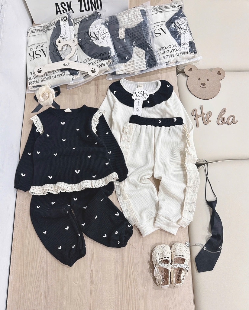 SET 2 BỘ DÀI TỔ ONG BÈO TIM BÉ GÁI SẴN (sale 85k)