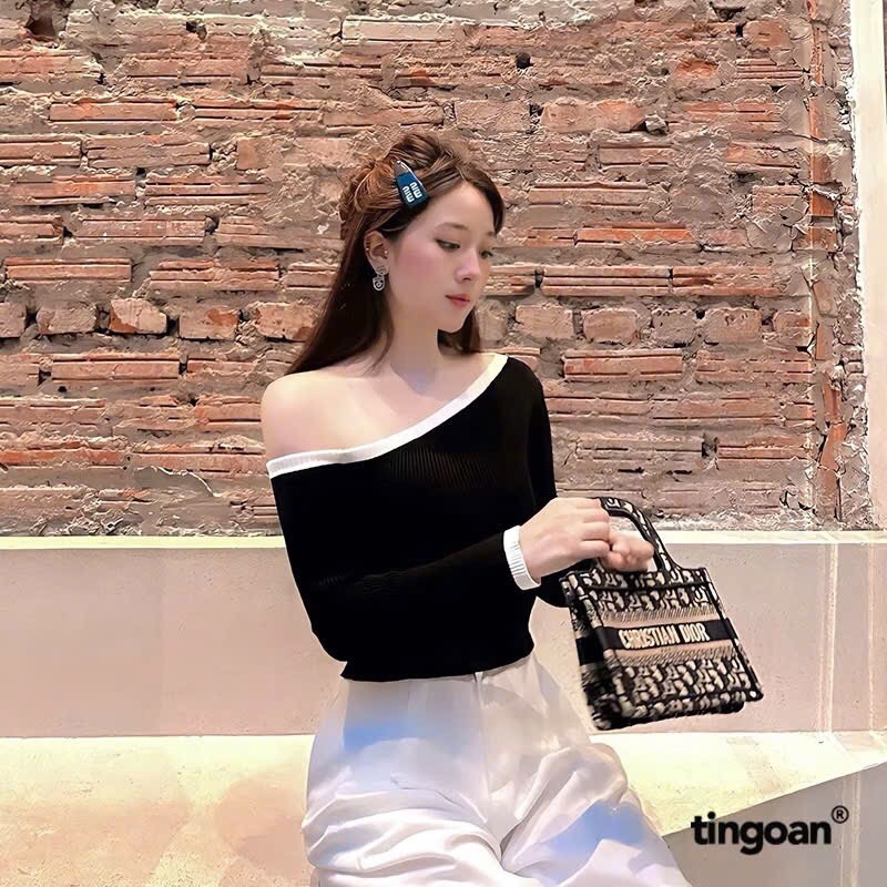 ÁO LEN Z.R CỔ THUYỀN ĐEN TRẮNG HỒNG NỮ THU ĐÔNG(XẢ 129k)