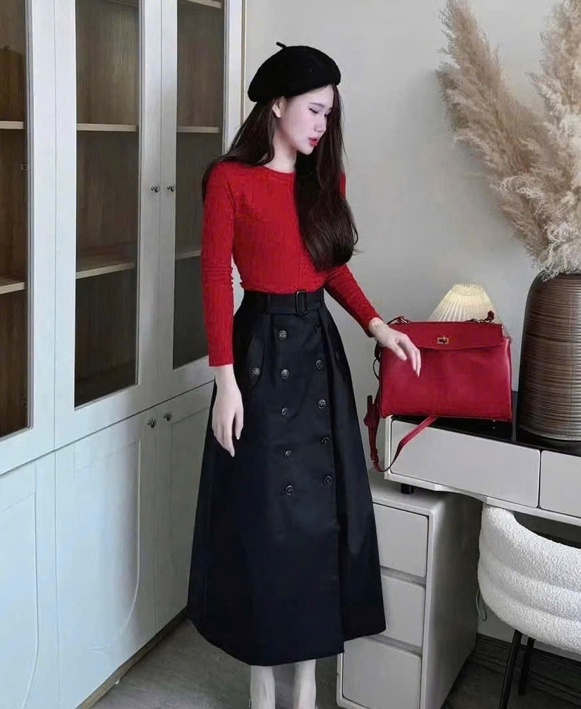 SET CHÂN VÁY MIDI ĐAI ÁO CT THIẾT KẾ NỮ SẴN(Xả 99k)