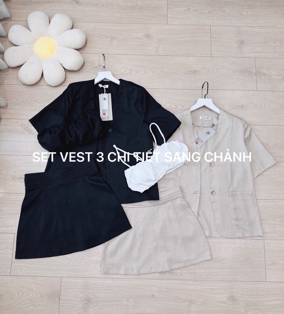 SET BLAZER CHÂN VÁY LI EO KÈM ÁO SẴN