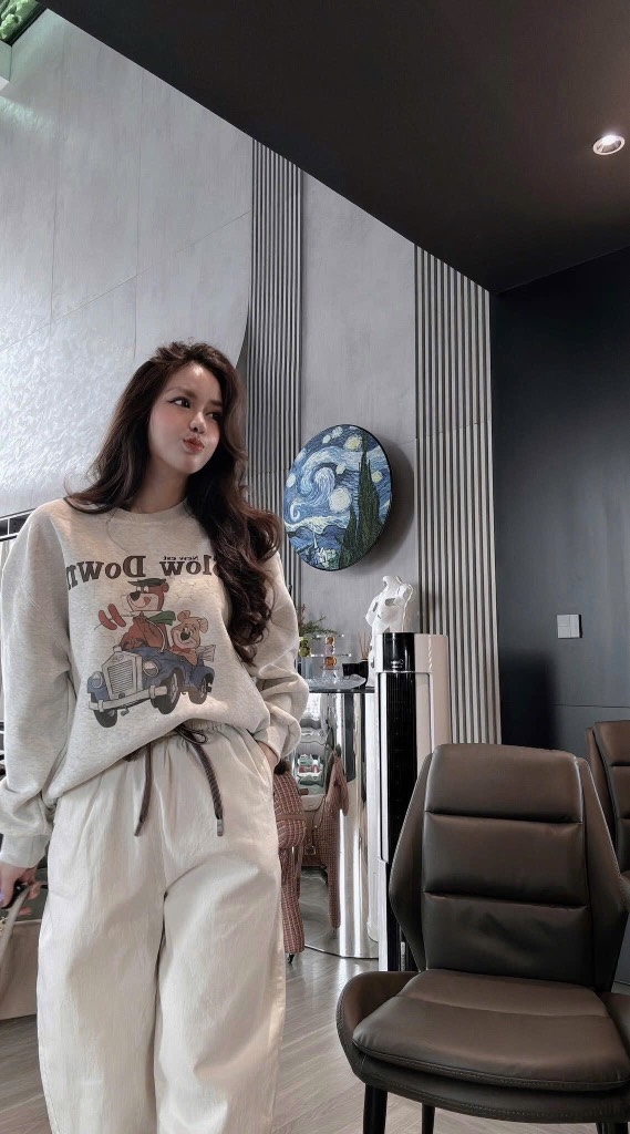 SET ÁO NỈ SLOW DOWN MIX QUẦN BAGGY KEM NỮ THU ĐÔNG (HÀNG ĐÂT)