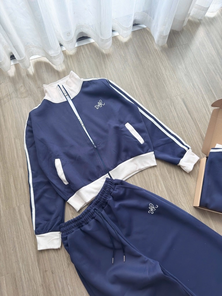 SET BỘ NỈ HAI DA PHỐI TAY CỔ TRẮNG NỮ THU ĐÔNG SẴN