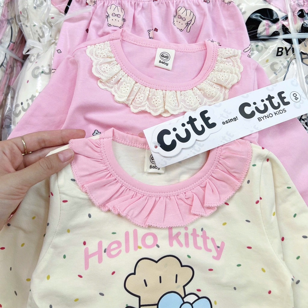 SÉT 2 BỘ COTTON DÀI TAY MÈO KITTY BE HỒNG CHO BÉ GÁI