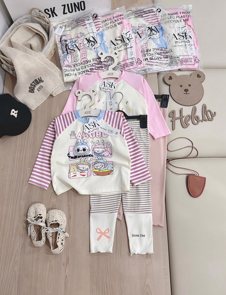 SET DÀI LABABU ĐÍNH NỔI ĐÁNG YÊU – MỀM MỊN CHUẨN COTTON XỊN BÉ GÁI