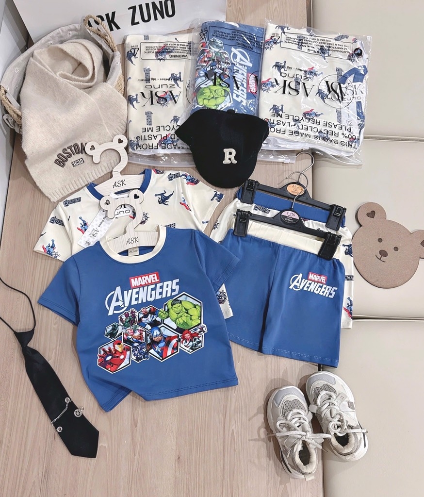 SET 2 BỘ CỘC TAY AVENGERS TONE XANH DƯƠNG BÉ TRAI