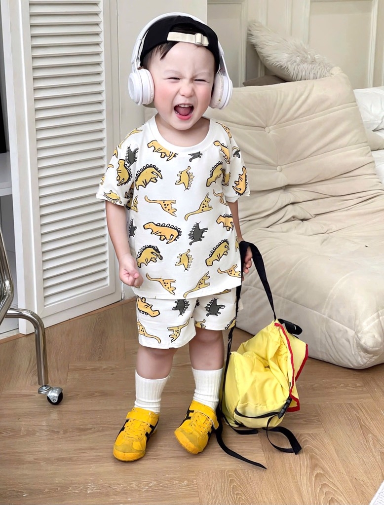 SET 2B CỘC TAY KHỦNG LONG TONE VÀNG XANH CHO BÉ TRAI