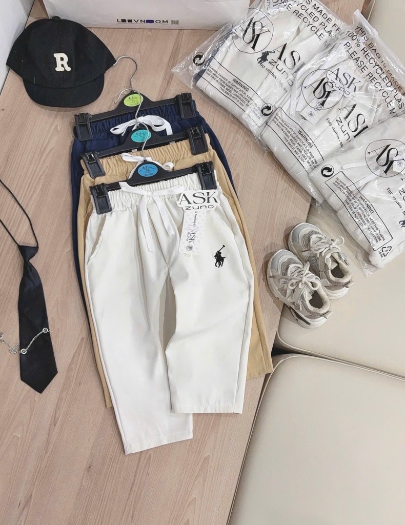 SET 3 QUẦN DÀI KAKI THÊU NGỰA BÉ TRAI