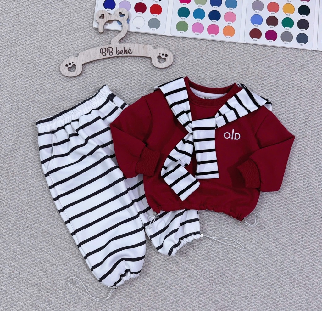 SET BỘ DÀI ALO ĐỎ KẺ KÈM KHĂN BÉ TRAI BÉ GÁI SẴN