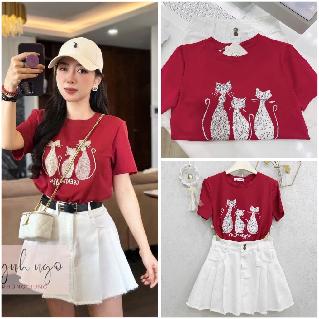 SET JEANS LI 2 LỚP MIX ÁO ĐỎ MÈO NỮ SẴN