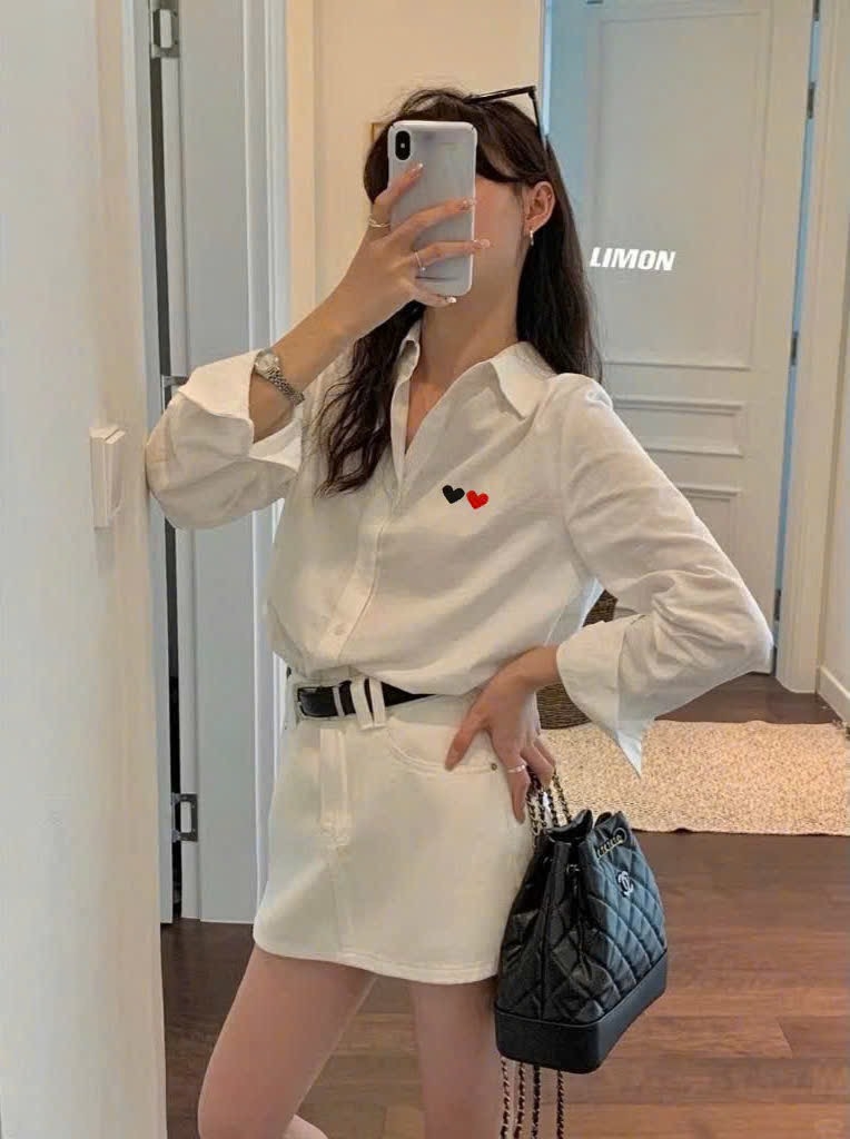 ÁO SƠ MI THÊU TIM DÀI TAY NỮ SẴN( xả 59k)