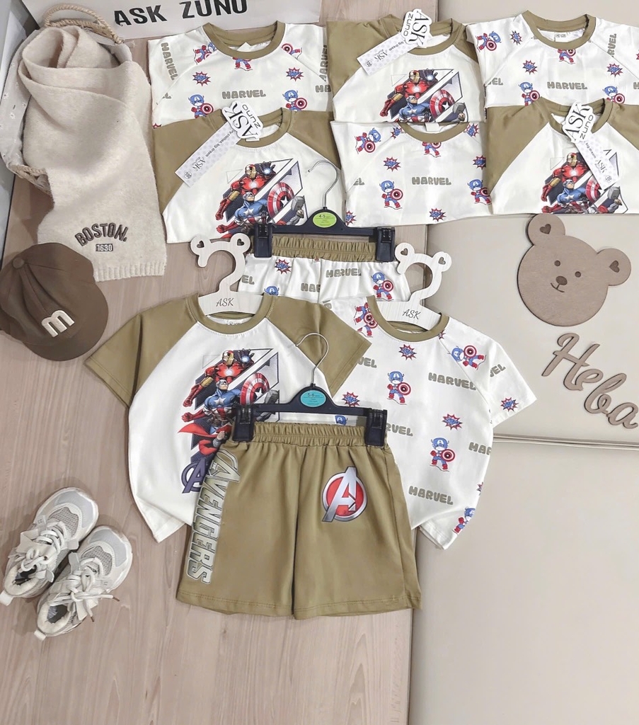 SET 2 BỘ CỘC TAY AVENGERS PHỐI NÂU TRẮNG BÉ TRAI