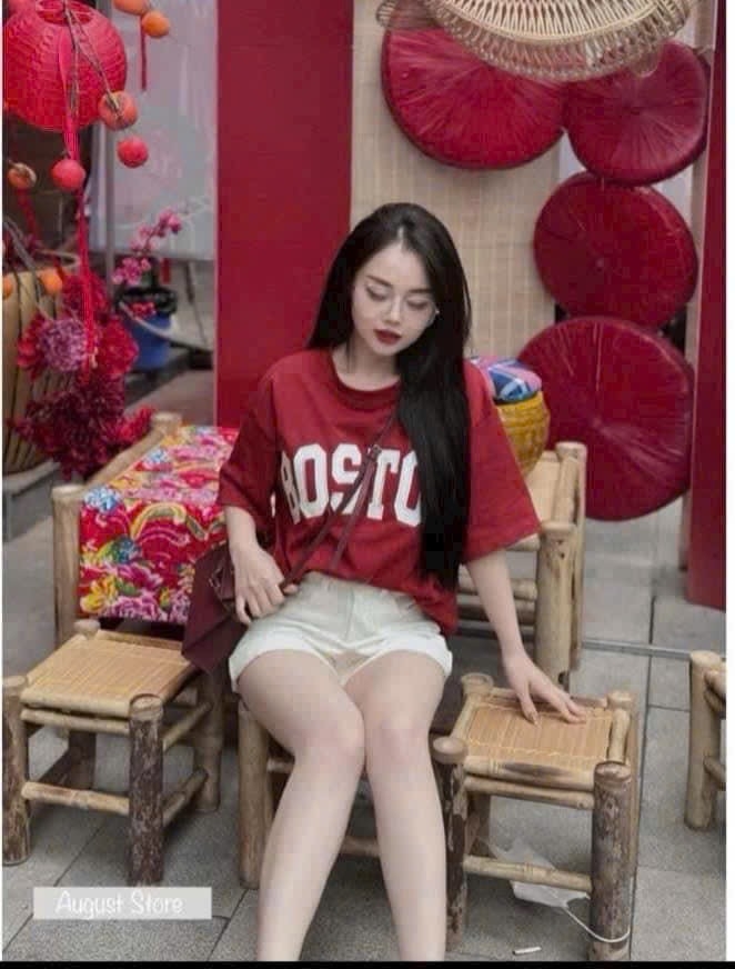 ÁO PHÔNG ĐỎ BOSTON THÊU ĐẮP CỘC TAY NỮ SẴN(XẢ 49k)