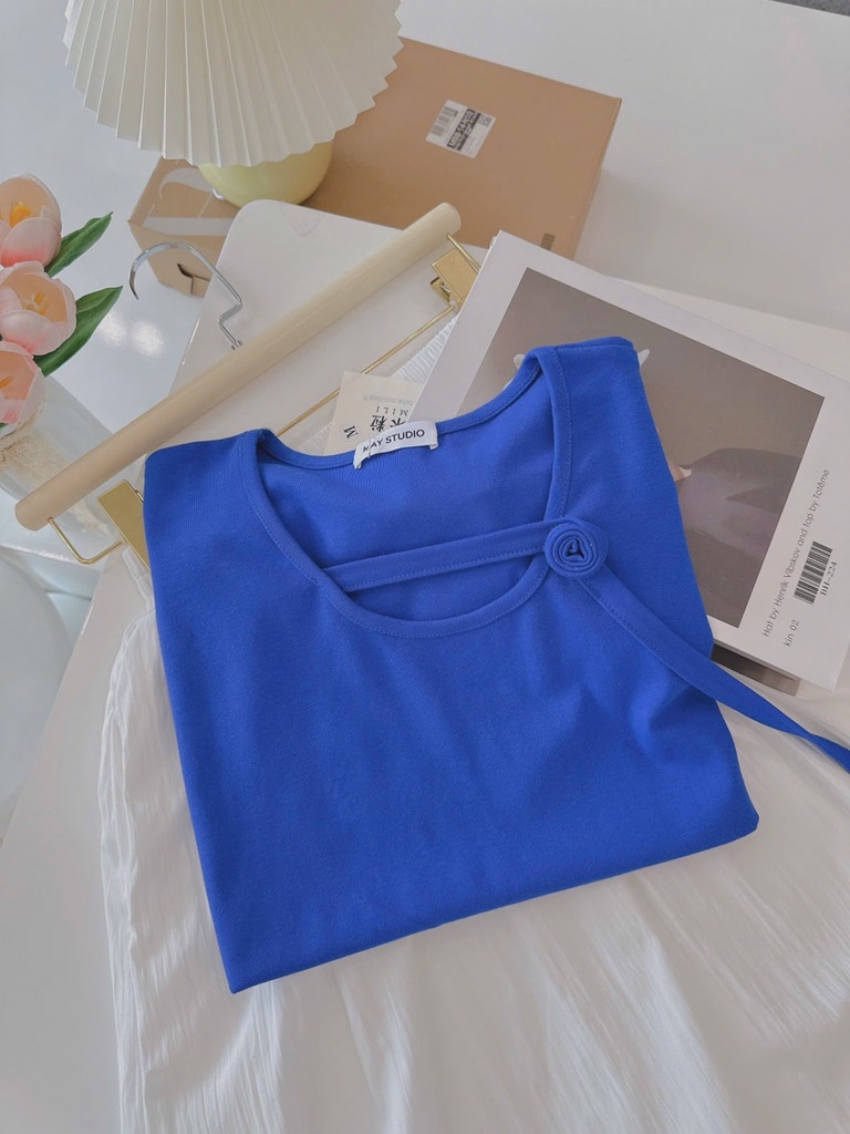 SET ÁO XANH HOA TẾT MIX CV HAI LỚP NỮ