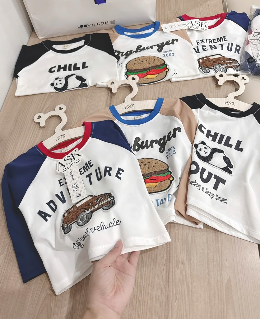 SET 3 ÁO Ô TÔ GẤU HAMBUGER DÀI TAY BÉ TRAI SẴN(XẢ 108k)