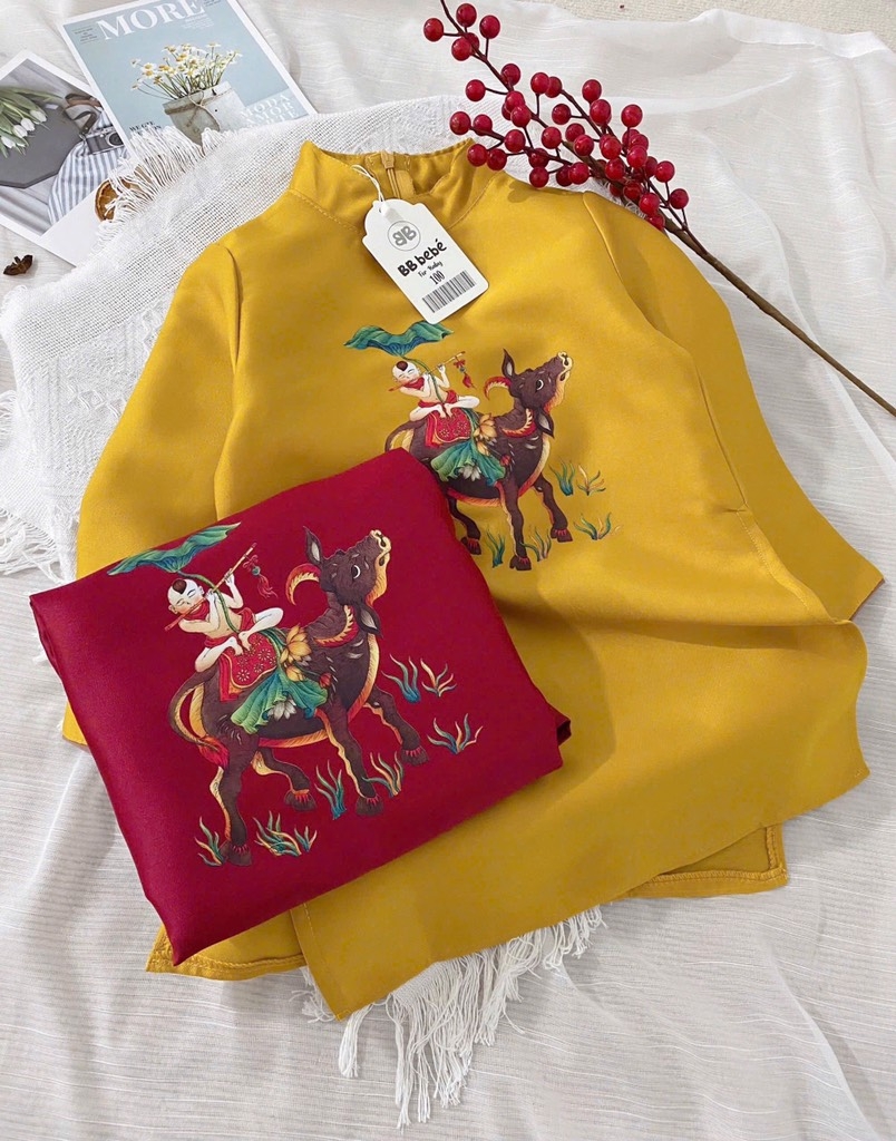 SET ÁO DÀI BÉ TRAI IN CON TRÂU(XẢ 55k)