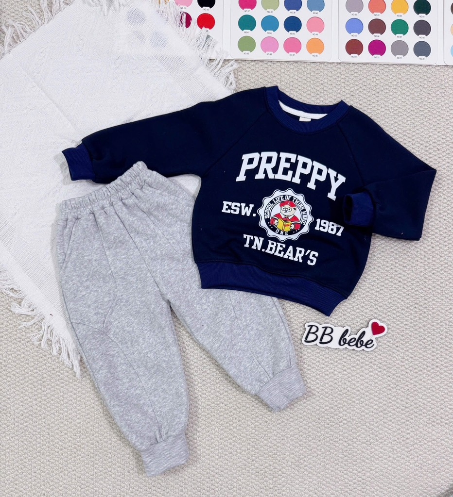 SET DÀI NỈ PREPPY ĐẦU MÙA ÁO THAN QUẦN XÁM BÉ TRAI SẴN