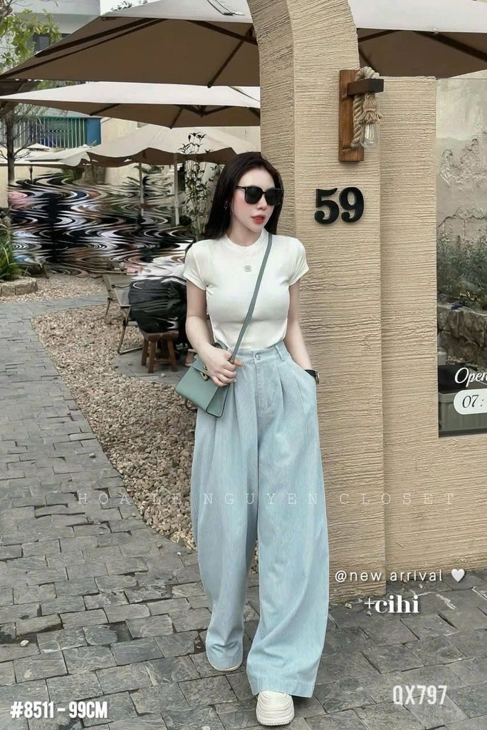 QUẦN SUÔNG KẺ ỐNG RỘNG NỮ