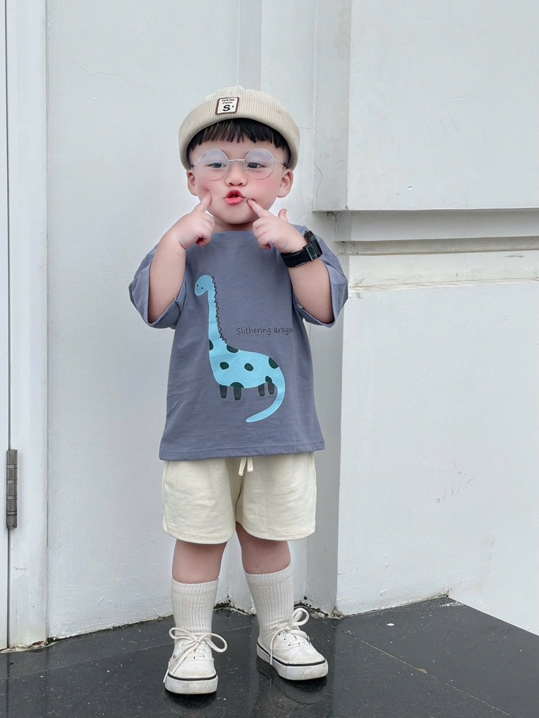 SET 3 ÁO KHỦNG LONG CỘC TAY BÉ TRAI