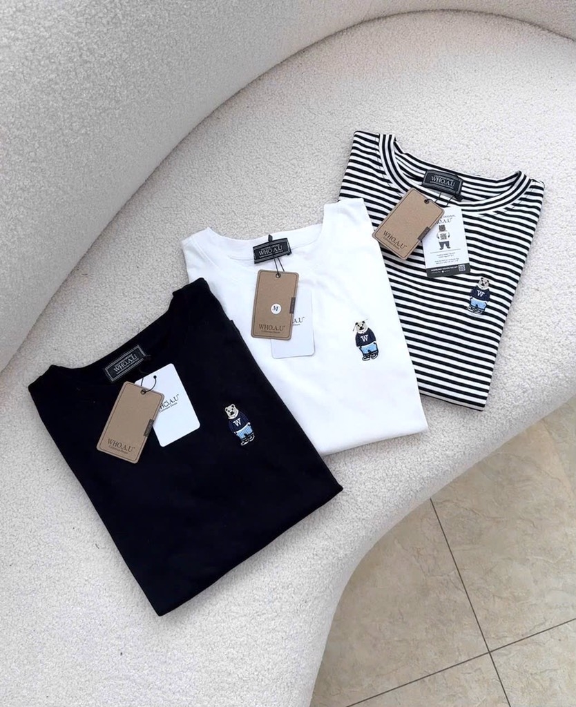 SET 3 ÁO ZIP THÊU GẤU ĐEN TRẮNG KẺ NỮ THU ĐÔNG