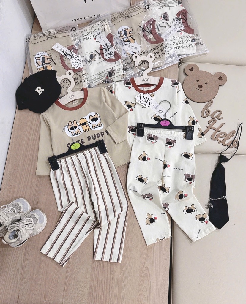 SET 2 BỘ DÀI COTTON CUTE PUPPY SIÊU CƯNG BÉ TRAI